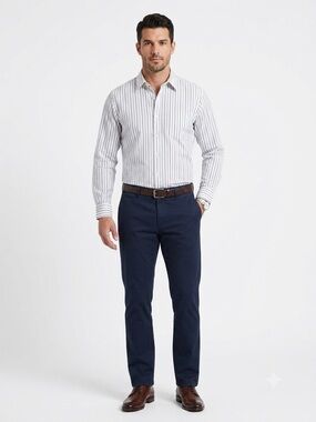 Basic Editions Men's Stripe Button-Down Shirt in White and Gray